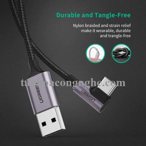 Ugreen 50940 0.5M 3A màu đen USB Type-C cáp bẻ góc 90 độ US284 30050940